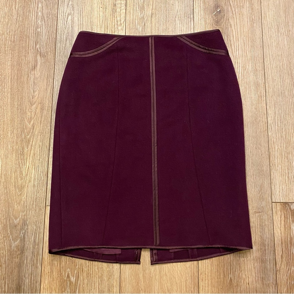 Ann Taylor Pencil Skirt Womens 4 Wool Rabbit Hair Burgundy Plum Satin Trim Lined